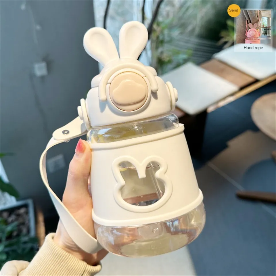 Sippy Cup with Straw,Sounding Rabbit Ears Toddler Water Bottle with Straw