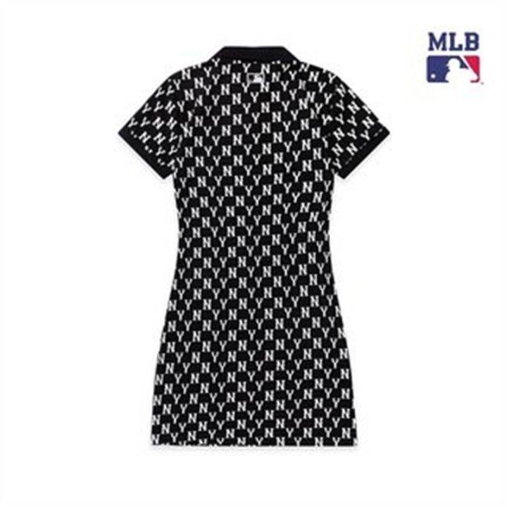 fashion-mlb-ชุดเดรสผ้าฝ้าย-แขนสั้น-พิมพ์ลายตัวอักษร-สายตายาว-สําหรับผู้หญิง