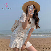 HILADY เซ็กซี่สลิมฟิตคอกลมชุดหางปลาเชือกของผู้หญิงแขนสั้น