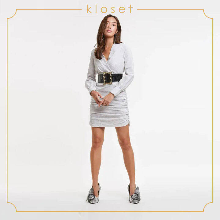 kloset-glitter-strap-mini-dress-aw19-d017-ชุดเดรส-ชุดผ้าพลีท-ชุดเดรสสั้น-ชุดเดรสแฟชั่น