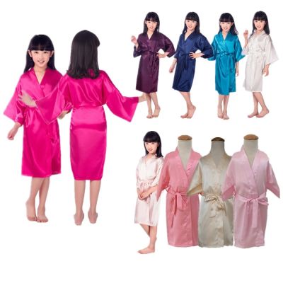 Wholesale Childrens Silk Satin Robes Pure Kimono Wedding Birthday Party Spa Dressing Gown Kimono Bathrobes Bridal Sleepwear D1