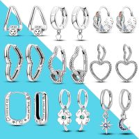 2022 Charms Double Heart Hoop Earrings For Women 100% 925 Silver Cubic Zircon Feather Earrings Elegant Birthday Jewelry Gifts