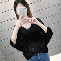 2022 summer new hollow out knitwear thin womens top solid color T-shirt girls mesh coat sunscreen clothes Black