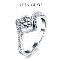 ATTAGEMS แหวนเพชรโมอิสสีเงิน925วงแหวนสำหรับผู้หญิง1.0CT สี VVS D ผ่านการทดสอบ