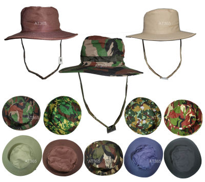 หมวกกันแดด​ มีสายรัดคาง(ไม่มีผ้าคลุมหน้า)สีพื้นและลายทหาร ราคา ต่อ 1 ใบ