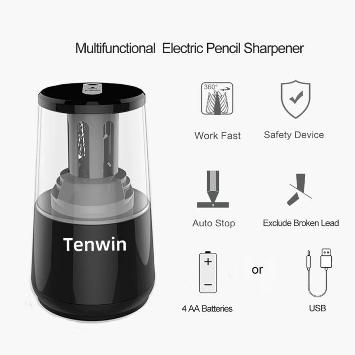 tenwin-8008ที่เหลาดินสอไฟฟ้าโดราเอมอน-อุปกรณ์เครื่องเขียนสำหรับนักเรียนสำหรับโรงเรียนและสำนักงานอะแดปเตอร์ไฟฟ้าหรือแบตเตอรี่