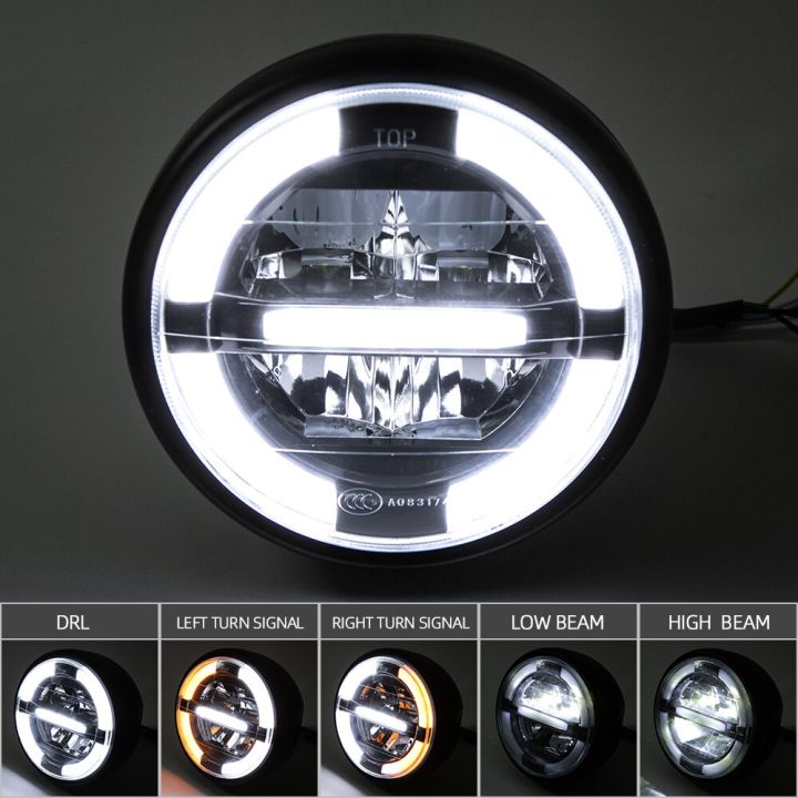 7 inch Universal Cafe Racer Motorcycle LED Head lamp Turn Signal ...