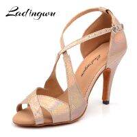 Ladingwu New Brand Dance Shoes Woman Latin Unique Snake Texture PU Salsa Dance Shoes 10Cm Heels Tango Professional Perform Shoes