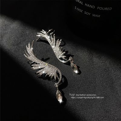 [COD] 925 silver needle Europe and the States luxury earrings angel wings earbone clip tidal temperament full of diamond wholesale