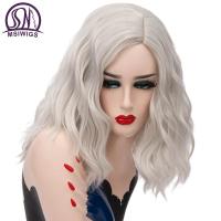 MSIWIGS Woman Short Silver White Synthetic Wigs for Women Heat Resistant Cosplay Hair Pink Blonde Wig Wig  Hair Extensions Pads