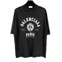 ☽Balenciagaamid เสื้อยืดแขนสั้นลายมงกุฎ1917,เสื้อยืดแขนสั้นทรงหลวมพิมพ์ตัวอักษรสำหรับฤดูร้อนแขน5ส่วน