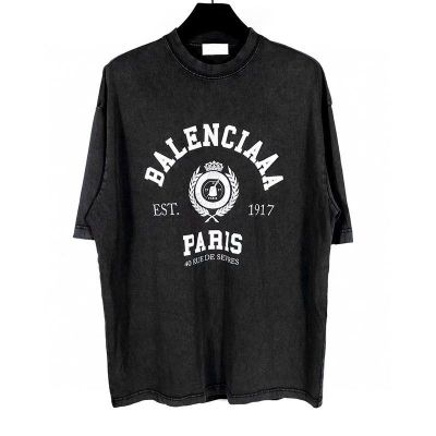 ❇อัลบัม♧Balenciagaaq เสื้อยืดแขนสั้นมีหู1917ข้าวสาลี,เสื้อยืดแขนสั้นทรงหลวมพิมพ์ลายตัวอักษรสำหรับสำหรับทั้งหญิงและชายฤดูร้อนแขน5ส่วน