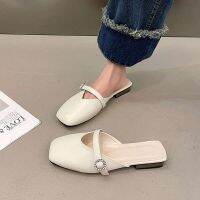 รองเท้าแตะผู้หญิง รองเท้าหัวโต Baotou half-slippers womens summer wear spring 2023 new lazy mulle square-toe flat single shoe half-support shoesTH