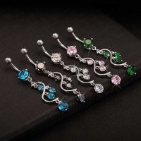 Feng Qi shopNew Fashion S-shaped Floral Diamond Personality Bar Navel Ring Body Jewelry