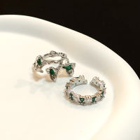 Green zircon niche design, trumpet flower, high-end sense, cold and luxurious style, personalized full diamond open ring, female OWIF