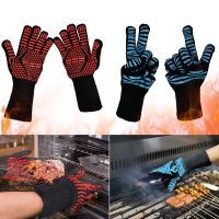 D5 BBQ Gloves Heat-Resistant Glove Kitchen Microwave Oven Gloves Mitts 500 800 Degree Fireproof Non-Slip Barbecue Grill Gloves Potholders  Mitts   Coz