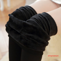 Shipiaoya ผ้าฟลีซหนาอุ่นกันความร้อนสำหรับผู้หญิง,สีดำกางเกงเลกกิ้งทรงดินสอฤดูหนาว