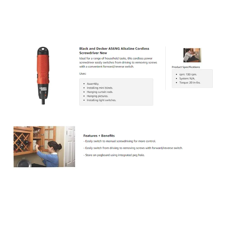 BLACK+DECKER AS6NG Alkaline Cordless Screwdriver 