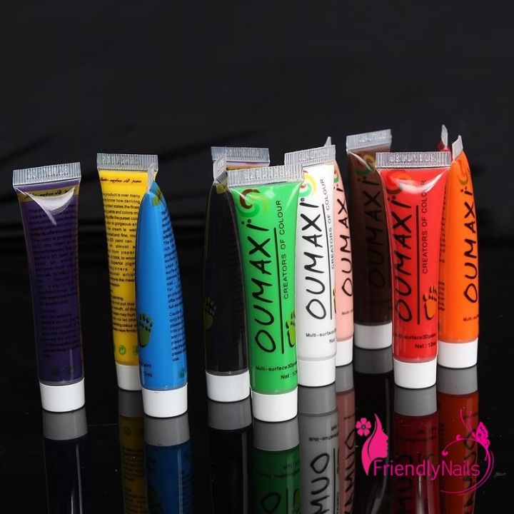 สีเพ้นเล็บแบบหลอด-แม่สีเพ้นเล็บset12สี-สีเพ้นเล็บอะคลีลิคแบบหลอด-ยาทาเล็บแบบหลอด