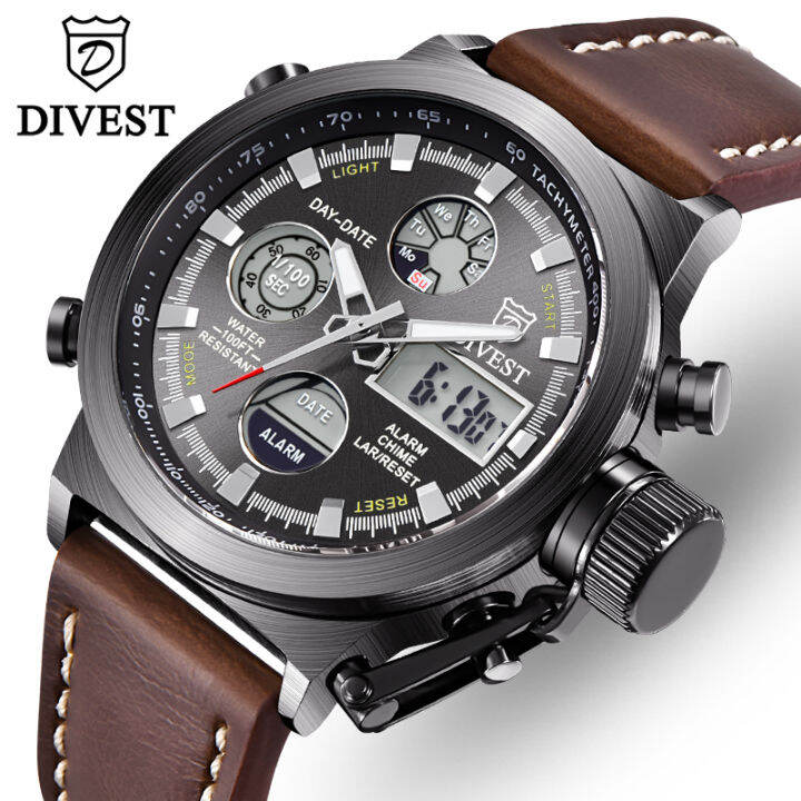 DIVEST Top Luxury Brand Original Men's Digital Quartz Watch LCD Light