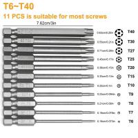 11Pcs Alloy Steel Torx Bit Set Magnetic Tamper Resistant Star Bits T-6-T40 ไขควง ประแจ เจาะ Bit Set-Kuosie