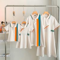 【YF】 2023 Family Matching Clothes Spring Summer Mother Daughter Short-sleeved Sports Dress Women Father Son Polo Shirt