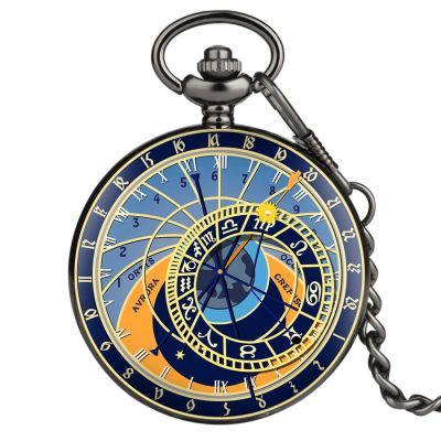 นาฬิกาดาราศาสตร์ Prague โซ่สร้างสรรค์นาฬิกาพกนาฬิกาอะนาล็อกควอตซ์12นาฬิกาของที่ระลึกงานศิลป์กลุ่มดาวสำหรับผู้ชายผู้หญิง