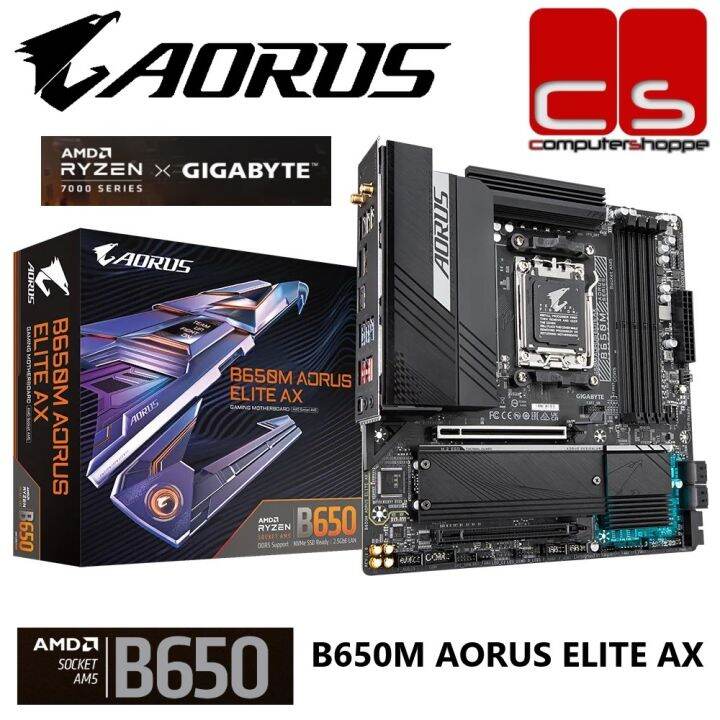 Gigabyte B650M AORUS ELITE AX AM5 M-ATX Gaming Motherboard + AMD 7000 ...