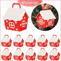 SHUIXINGZ 10ชิ้นรูปบ้านปี DIY อุปกรณ์การตกแต่งคริสต์มาสกระเป๋าของขวัญคริสต์มาสถุงคุกกี้กล่องลูกอมสีแดง