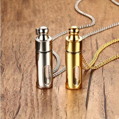 ZORCVENS Men Glass Cylinder Aromatherapy Essential Oil Perfume Pendant Necklace Cremation Stainless Steel Male Jewelry