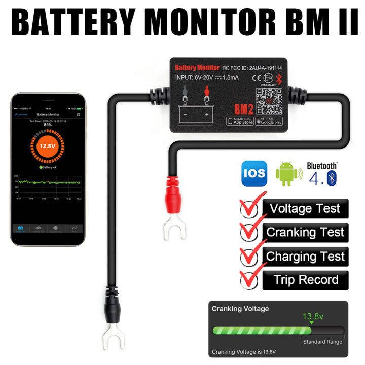 BM2 Car Battery Monitor Bluetooth 4.0 DC 12V Voltage Charging Cranking ...