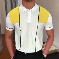 [COD] European and foreign trade mens spring summer new contrast knitted sweater short-sleeved business casual Polo male SY0082