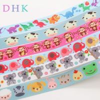 DHK 7/8 5yards animals elephant dinosaur koala printed grosgrain Ribbon Accessory hairbow headwear decoration Wholesale E1646 Gift Wrapping  Bags