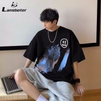 Lansboter เสื้อยืดแฟชั่นเสื้อคอคลมแขนสั้นผู้ชายเสื้อยืดแบบหลวมลำลองใหม่