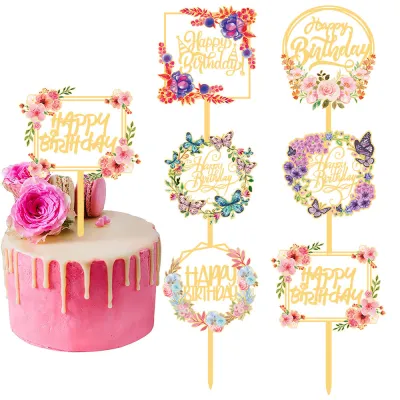 Decorating Tools For Special Occasions Cake Topper Flowers Acrylic Cake Decoration Tools Anniversary Party Supplies Happy Birthday Cake Topper
