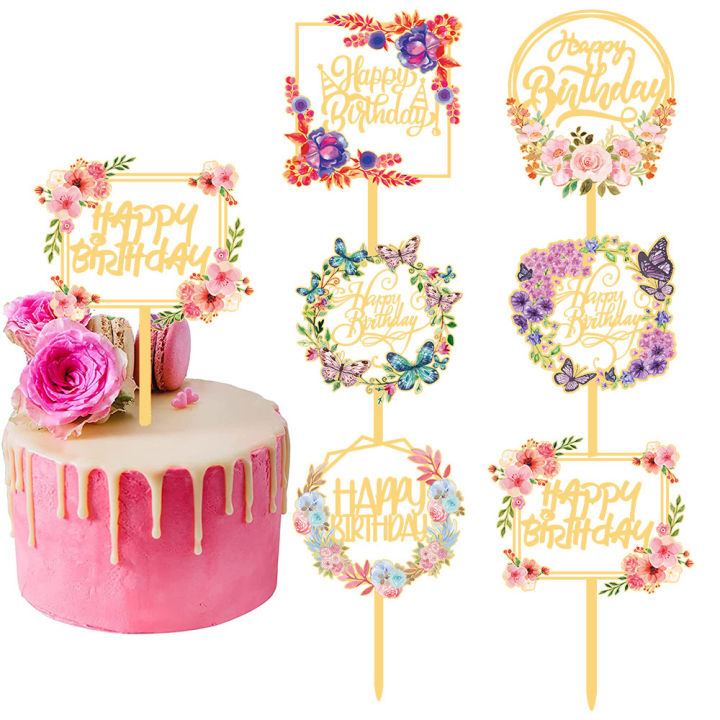event-and-party-decorations-birthday-decorating-supplies-anniversary-party-supplies-acrylic-floral-cake-toppers-happy-birthday-cake-topper