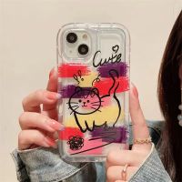 For IPhone 14 Pro Max IPhone Case Thickened TPU Soft Case Clear Case Airbag Shock Camera Cover Graffiti Cute Cat Compatible for IPhone 13 Pro Max