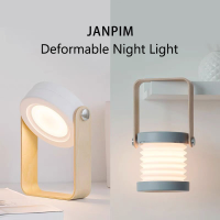 Creative Night Light Charging Touch Night Lamp Telescopic Folding Night Lamp Charging Portable Lantern Light Wooden Handle Night Light