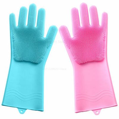Hot Sale Magic Silicone Dishwashing Scrubber Dishes Washing Sponge Rubber Gloves Housekeeping Kitchen Cleaning Tool Safety Gloves