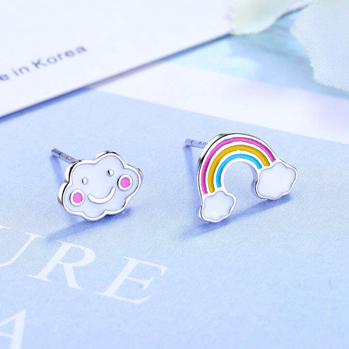 real-pure-925-sterling-silver-stud-earring-for-women-cute-korean-and-japanese-ear-pierced-could-rainbow-earrings-kids-girl