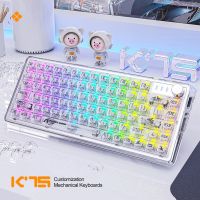 คีย์บอร์ดอีสปอร์ตแบบใสสำหรับ K75 82ปุ่มคีย์บอร์ดเล่นเกมมีสาย RGB Hot Swap คู่ปิดเสียงสำหรับเดสก์ทอปคอมพิวเตอร์แกนเต็มปุ่ม