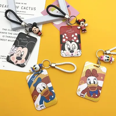 Disney Cartoon Card Cover Mickey Mouse Minnie Student Campus Hanging Neck Bag Card Holder Cute Bear ABS Anti-lost Card Original