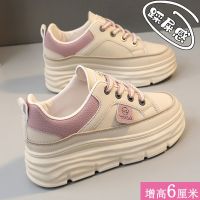 【Ready】? s height-cre we shoes h size 34 23 new popular autumn genue ler tile thick-soled sports and leisure sneakers