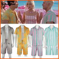 Movie Barbie Cosplay Cotume Ken Beach Party Cosplay Summer Stripe Shirt Pants Set for Men Party Halloween Plush Size