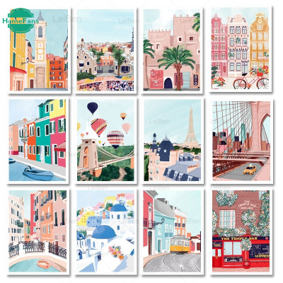 【 Pl】5D ที่มีชื่อเสียง Travel City Animation ภาพวาดเพชร,DIY New York และ Paris Landscape Canvas Wall Art Pictures 30x40cm