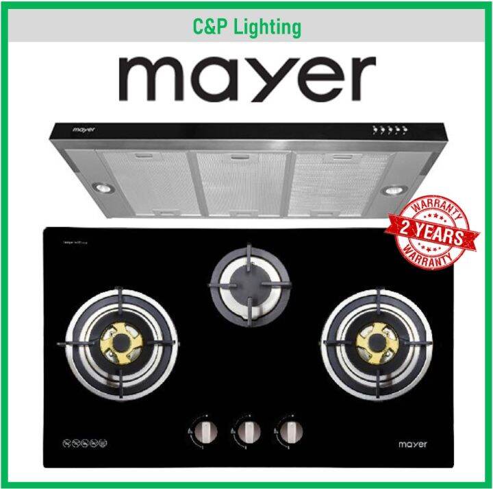 (Hood + Hob Bundle) Mayer 78cm 3 Burner Glass Hob MMGH773HI + 90cm Semi