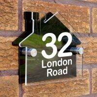 ∏ House Shape Arcylic Signs with Customized Door Number and Steet Name Address Plaques Classic White and Black Colors