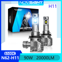 Novsight N62 H11 LED ไฟหน้าหลอดไฟ 6500K Cool White ไฟ LED สว่างมากสำหรับรถยนต์ High/Low Beam หมอกโคมไฟ 90W 20000LM Plug and Play ในสต็อก 2 ชิ้นรับประกัน 2 ปีจัดส่งฟรี