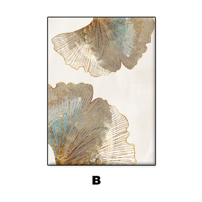 Abstract Golden Leaf Texture Canvas Painting Home Decor Flower Wall Art Poster Print Picture Sala Cuadros Living Room Decoration