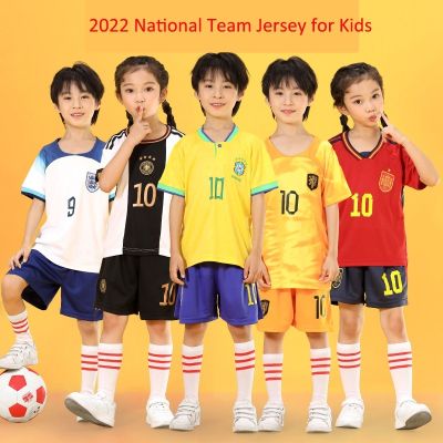 【Ready Stock】 2022 National Team Football Jersey Kids Neymar Brazil Spain Hooland Jersey Teenager Soccer Training Clothes